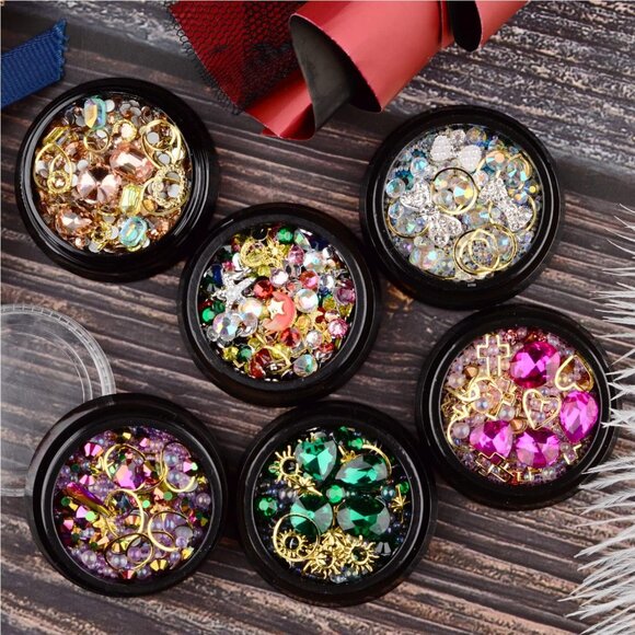 6 Wheels Mixed Sparkle Nail Art Rhinestones Diamonds Crystals - Picture 3 of 3